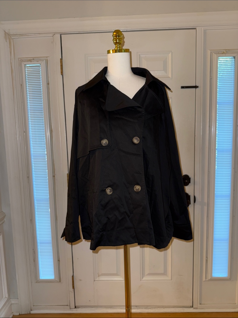 Anne Klein Black Double-Breasted Peacoat Jacket